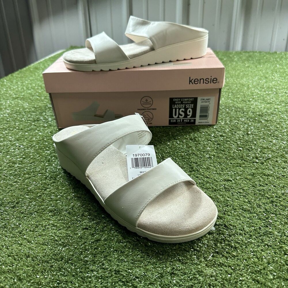 Kensie Endy Comfort Women's Size 9 Beige Wedge Sandals Shoes w/ Box